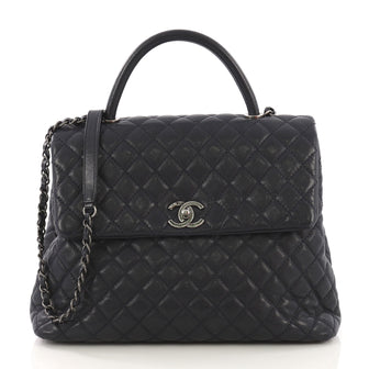 Chanel Coco Top Handle Bag Quilted Caviar Large Blue 405635