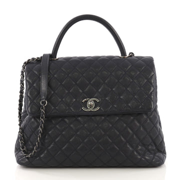 Chanel Coco Top Handle Bag Quilted Caviar Large Blue 405635