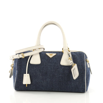 Prada Model: Bauletto Handbag Denim with Saffiano Leather Medium Blue 40567/6