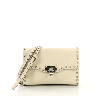 Valentino Rockstud Flip Lock Flap Bag Leather Medium Neutral 40568105