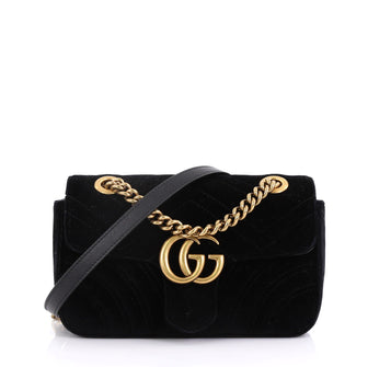 Gucci GG Marmont Flap Bag Matelasse Velvet Mini Black 40568/112