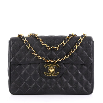  Chanel Model: Vintage Square Classic Single Flap Bag Quilted Caviar Jumbo Black 40568/131