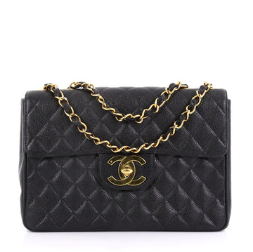  Chanel Model: Vintage Square Classic Single Flap Bag Quilted Caviar Jumbo Black 40568/131