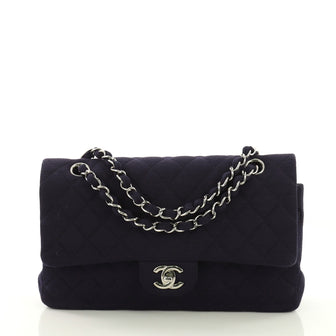 Chanel Classic Double Flap Bag Quilted Jersey Medium Blue