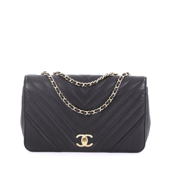 Chanel Statement Flap Bag Chevron Calfskin Small Black 4056826