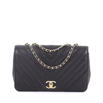 Chanel Statement Flap Bag Chevron Calfskin Small Black