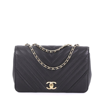 Chanel Statement Flap Bag Chevron Calfskin Small Black