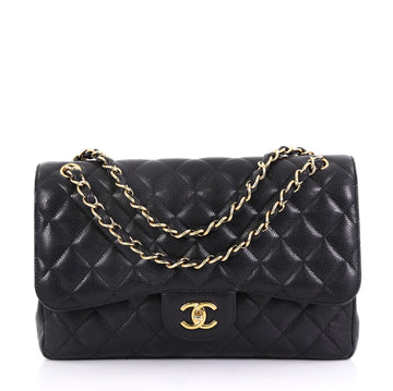 Chanel Model: Classic Double Flap Bag Quilted Caviar Jumbo  Black 40568/31
