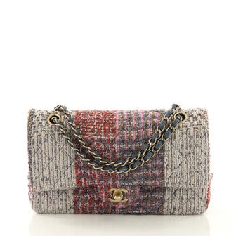 Chanel Model: Classic Double Flap Bag Quilted Multicolor Tweed Medium Pink 40568/43