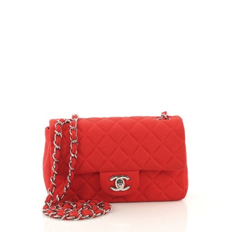 Chanel Classic Single Flap Bag Quilted Jersey Mini Red 4056848