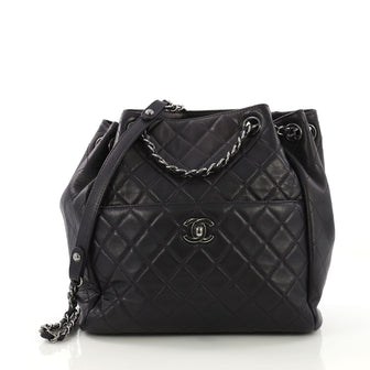  Chanel Model: Drawstring CC Lock Bucket Bag Quilted Lambskin Small  Blue 40568/56