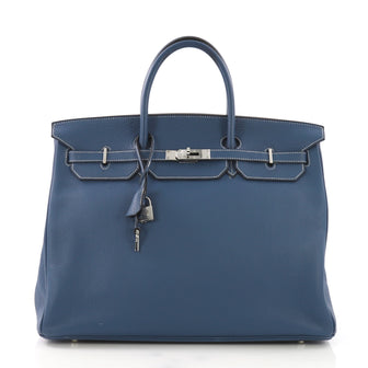 Hermes Birkin Handbag Blue Togo with Palladium Hardware 40 Blue