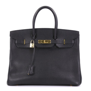 Hermes Birkin Handbag Black Ardennes with Gold Hardware 35 Black