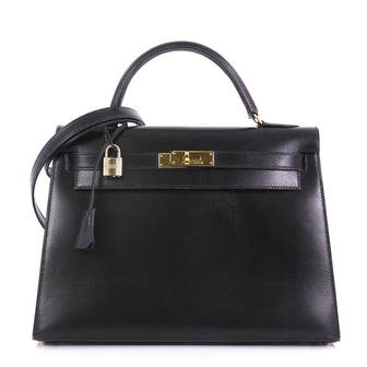 Hermes Kelly Handbag Black Box Calf with Gold Hardware 32 Black