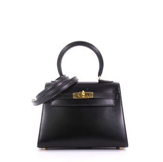 Hermes Kelly Handbag Black Box Calf with Gold Hardware 20 Black