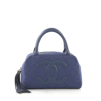 Chanel CC Tassel Bowler Bag Quilted Canvas Small Blue