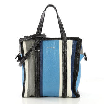 Balenciaga Bazar Convertible Tote Striped Leather Small Blue  40568/81