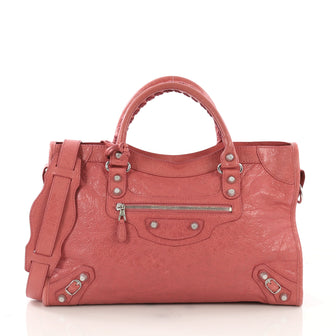 Balenciaga City Giant Studs Handbag Leather Medium Pink 40568/83