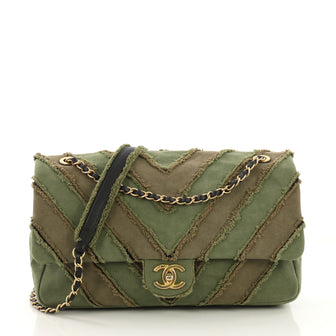 Chanel Model: CC Flap Bag Chevron Canvas Patchwork Maxi  Green 40568/8