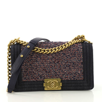 Chanel Model: Boy Flap Bag Quilted Tweed With Denim Old Medium  Blue 40568/9