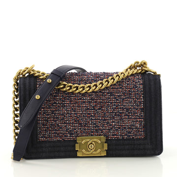 Chanel Model: Boy Flap Bag Quilted Tweed With Denim Old Medium  Blue 40568/9