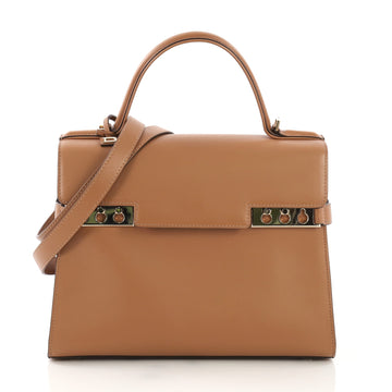 Delvaux Tempete Top Handle Bag Leather MM Brown