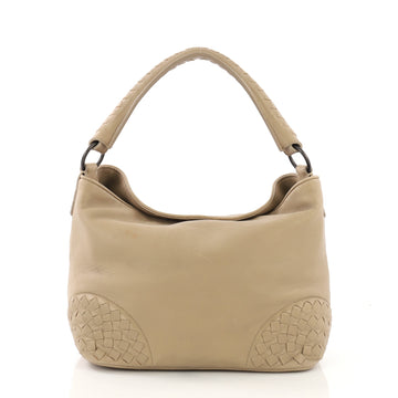 Bottega Veneta Hobo Leather with Intrecciato Detail Small Neutral