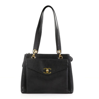 Chanel Model: Vintage Front Pocket Tote Caviar Medium Black 40572/119