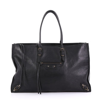 Balenciaga Papier Office Zip Classic Studs Handbag Leather Black