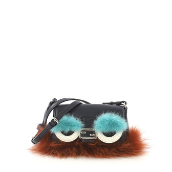 Fendi Monster Baguette Leather and Fur Micro Blue