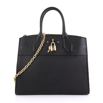 Louis Vuitton City Steamer Handbag Studded Leather MM Black