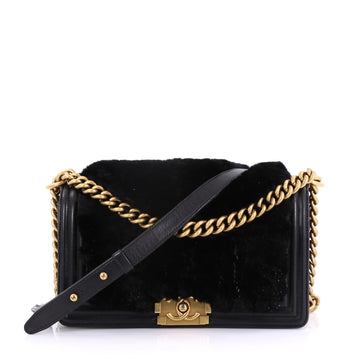 Chanel Model: Boy Flap Bag Fur with Leather Old Medium Black 40572/152