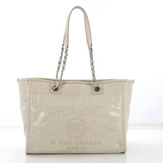 Chanel Deauville Chain Tote Glazed Calfskin Small White 4057224