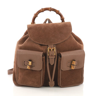 Gucci Vintage Bamboo Backpack Suede Medium Brown 4057245