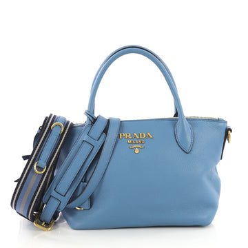 Prada Dual Strap Zip Tote Vitello Daino Small Blue 4057254