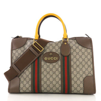 Gucci Web Convertible Duffle Bag GG Coated Canvas Medium Brown