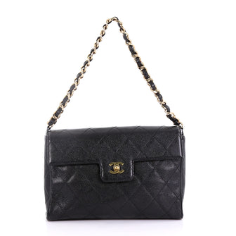  Chanel Model: Vintage Chain Flap Bag Quilted Caviar Medium Black 40572/61