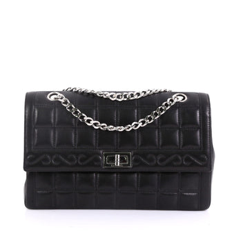 Chanel Model: Vintage Chocolate Bar Mademoiselle Chain Flap Bag Quilted Leather Medium Black 40572/72