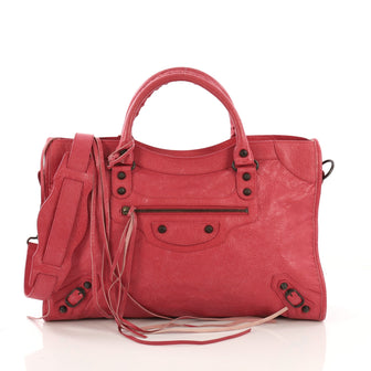 Balenciaga City Classic Studs Handbag Leather Medium Pink