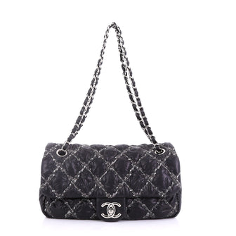 Chanel Model: Tweed On Stitch Flap Bag Quilted Nylon Medium Black 40575/1