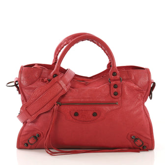 Balenciaga City Classic Studs Bag Leather Medium Red 405771