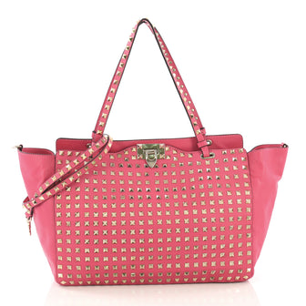Valentino Rockstud Tote Full Studded Leather Medium Pink 405787