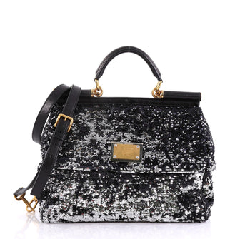 Dolce & Gabbana Soft Miss Sicily Handbag Sequins Large Black 40586/16