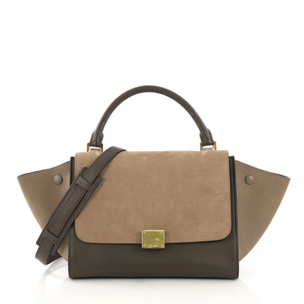 Celine Bicolor Trapeze Handbag Crocodile Embossed Nubuck Medium 40586/22