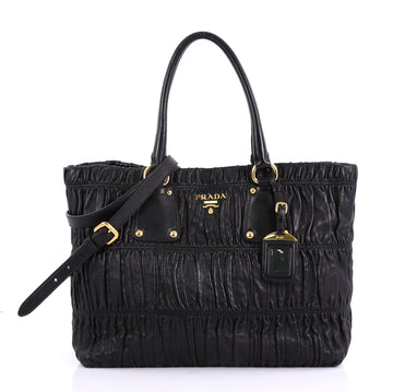 Prada Gaufre Convertible Tote Nappa Leather Medium Black 40586/6