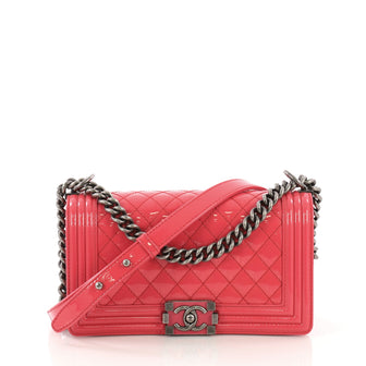  Chanel Model: Boy Flap Bag Quilted Patent Old Medium  Pink  40589/10