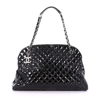 Chanel Just Mademoiselle Handbag Quilted Patent Maxi Black 40589/17 