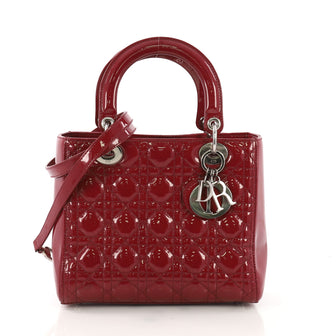 Christian Dior Lady Dior Handbag Cannage Quilt Patent Medium Red 40589/3