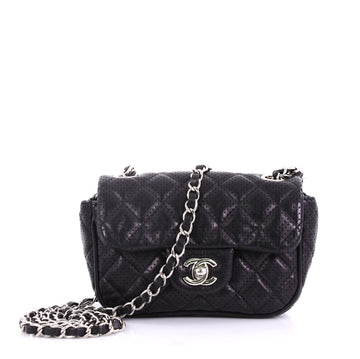 Chanel Model: Punch Flap Bag Quilted Perforated Leather Small Black 40596/1