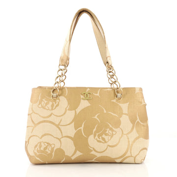 Chanel Vintage Camellia Chain Tote Printed Raffia Medium 406041